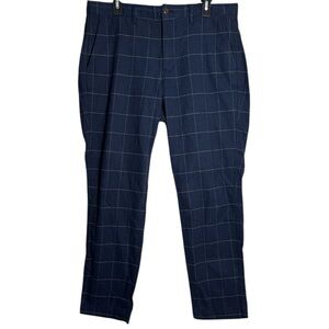 GAP Men’s Slim Taper Navy Blue White Windowpane‎ Plaid Pants 34/30